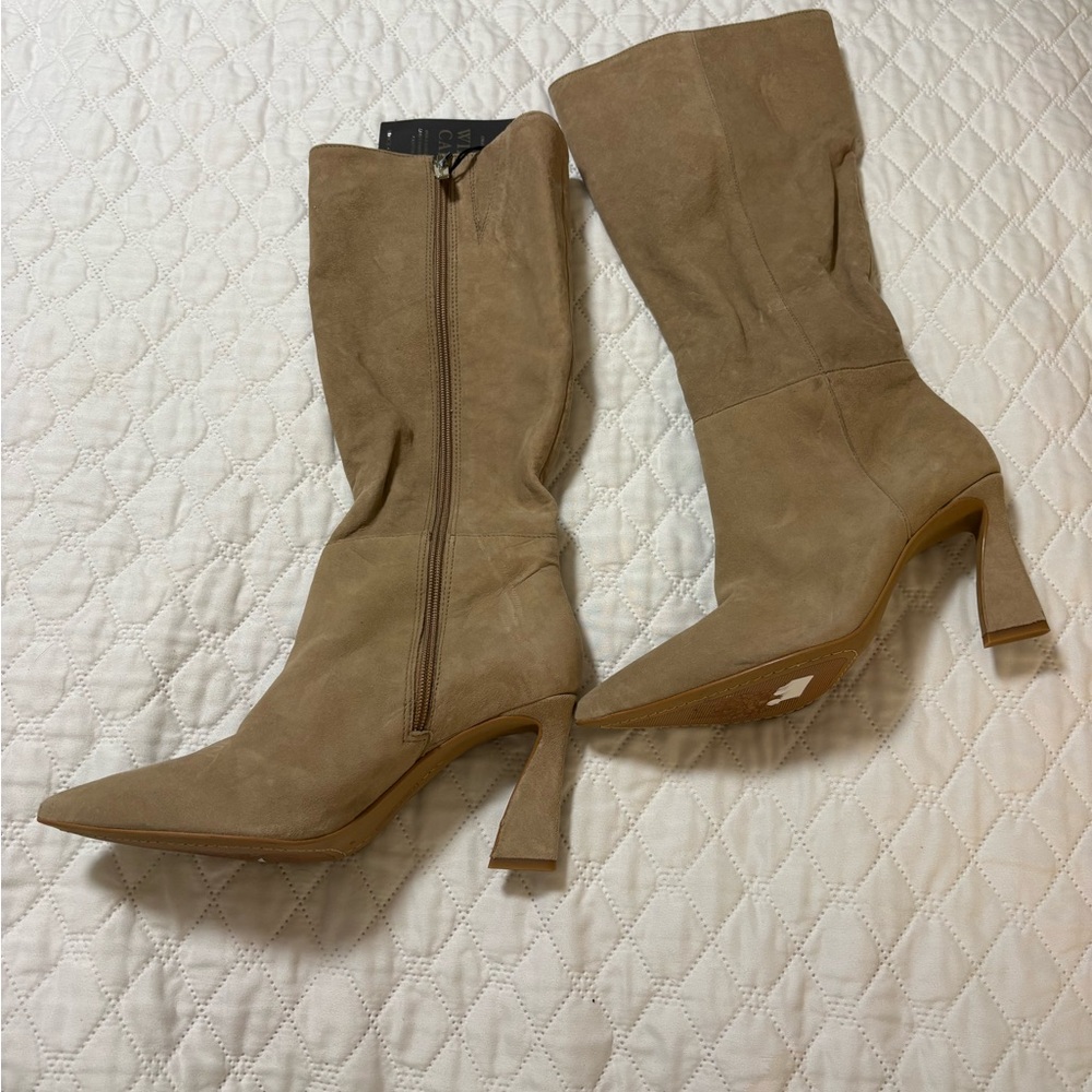 Vince Camuto Tressara Tan Wide Calf Heeled Boots NWT - Picture 3 of 9